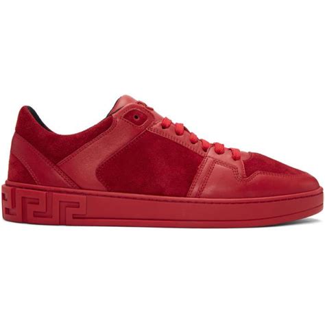 Versus Versace Red Suede Leather Panel Trainer Sneakers